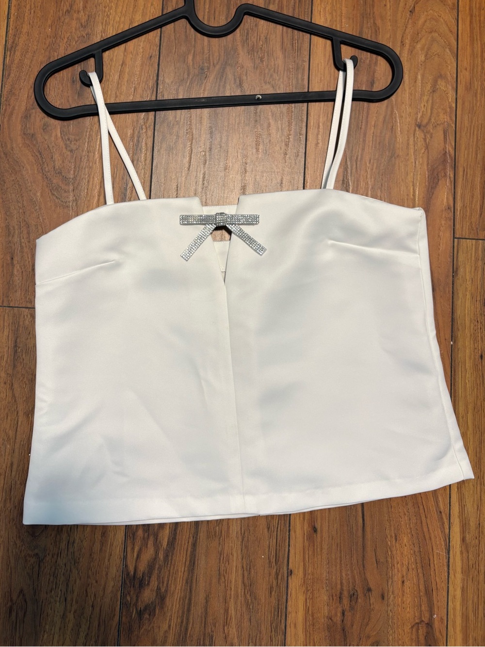 H&M White Satin Rhinestone Bow Cami